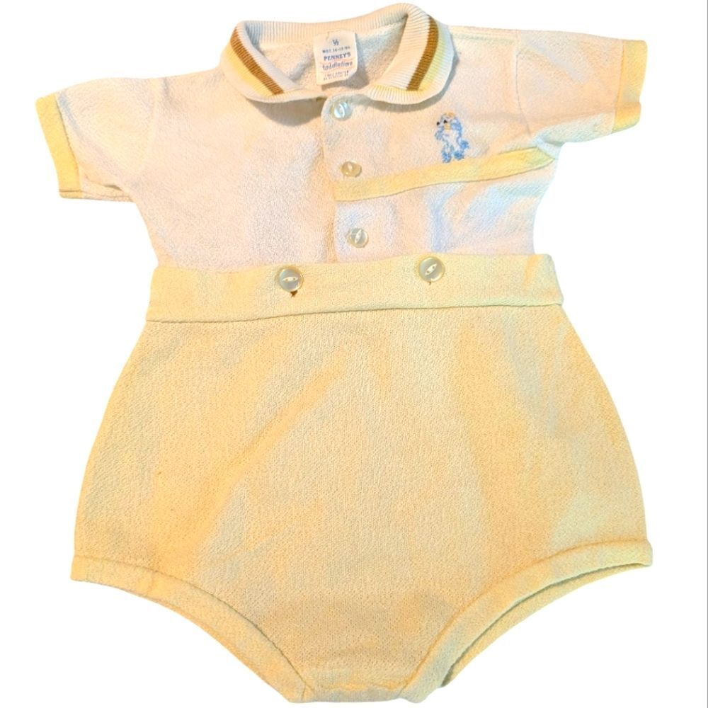 Vintage 60s 70s Infant Embroidered Yellow White 2 Piece Outfit SunSet JCPenney